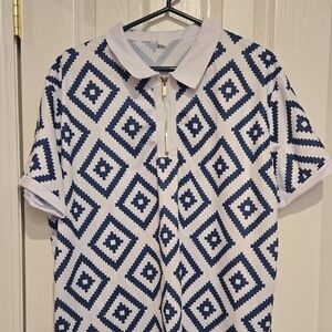 Men's Blue Geometric Polo Shirt 2XL